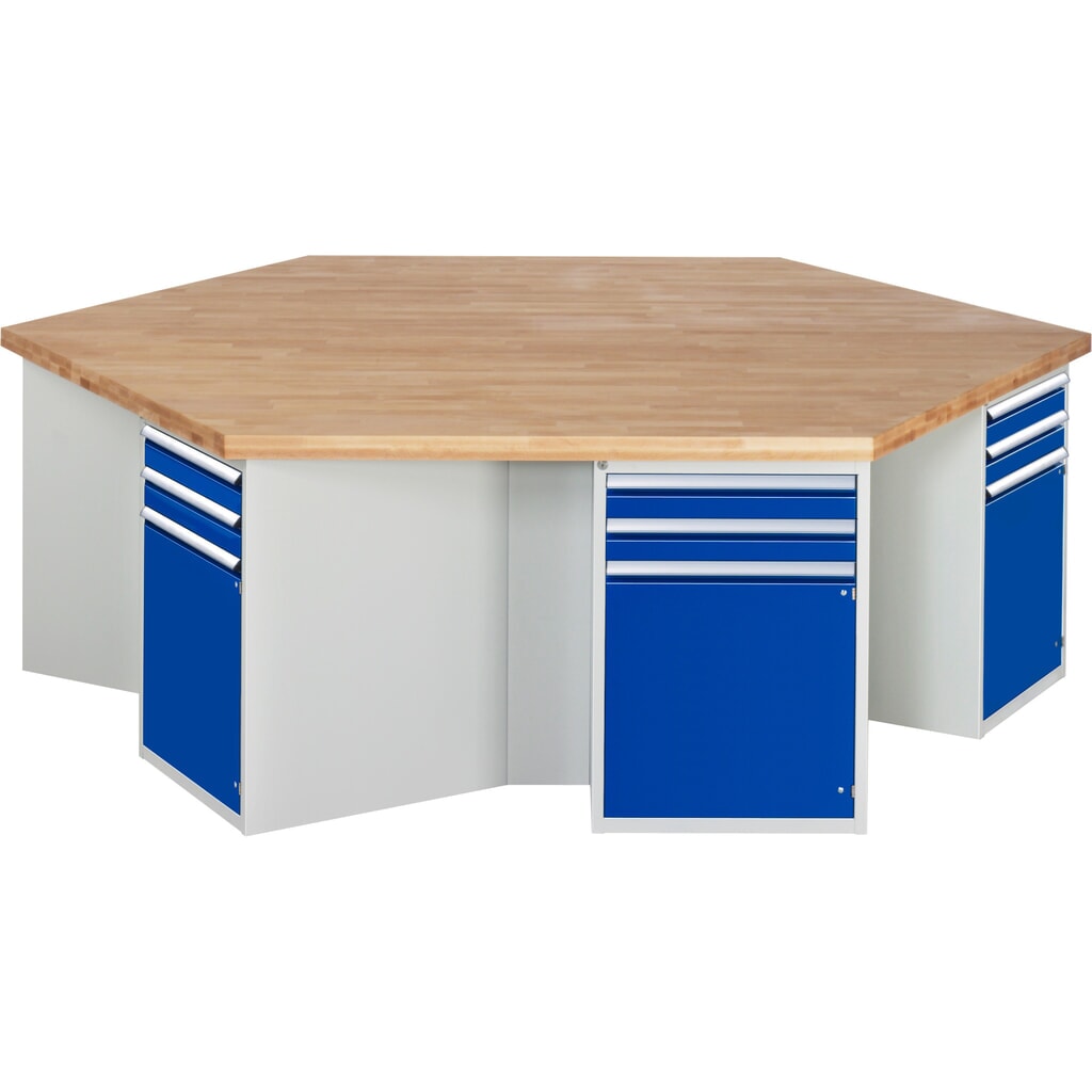 RAU groepswerkbank serie 4000, 6 kasten met sokkel, hxbxd 890 x 2.700 x 2.340 mm, x voor 90% uittrekbare lades, 1 legbord Productafbeelding nr. 1: RAU groepswerkbank serie 4000, 6 kasten met sokkel, hxbxd 890 x 2.700 x 2.340 mm, x voor 90% uittrekbare lades, 1 legbord