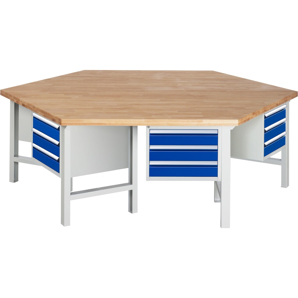 RAU groepswerkbank serie 4000, 6 kasten, hxbxd 840 x 2.700 x 2.340 mm, x voor 90% uittrekbare lades Product afbeelding: RAU groepswerkbank serie 4000, 6 kasten, hxbxd 840 x 2.700 x 2.340 mm, x voor 90% uittrekbare lades