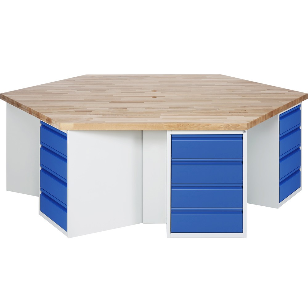 Product afbeelding: RAU groepswerkbank serie 4000, 6 kasten, hxbxd 890 x 2.700 x 2.340 mm, x voor 90% uittrekbare lades met greeprand 24 x 180 mm