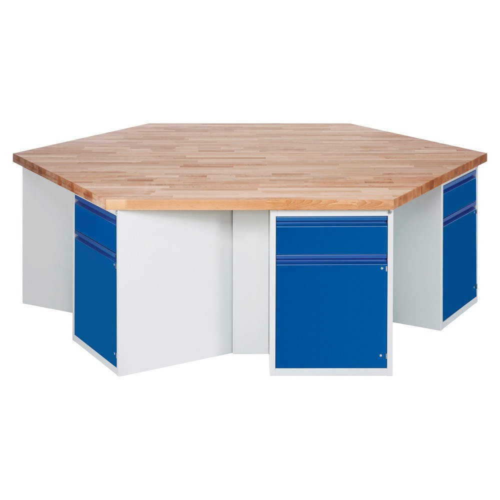 Productafbeelding nr. 1: RAU groepswerkbank serie 4000, 6 kasten, hxbxd 840 x 2.700 x 2.340 mm, x voor 90% uittrekbare lades met greeprand, 1 legbord