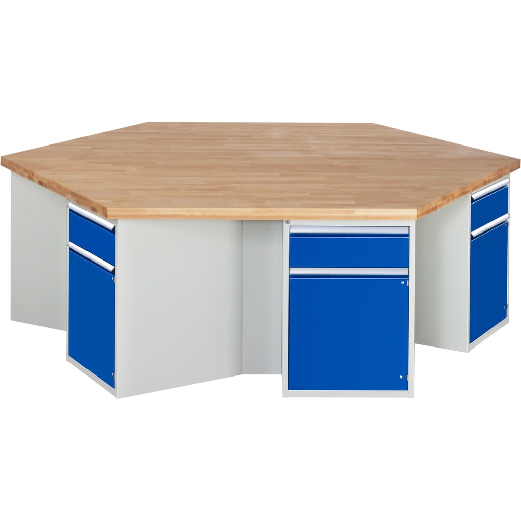 RAU groepswerkbank serie 4000, 6 kasten met sokkel, hxbxd 890 x 2.700 x 2.340 mm, x voor 90% uittrekbare lades, 1 legbord Product afbeelding: RAU groepswerkbank serie 4000, 6 kasten met sokkel, hxbxd 890 x 2.700 x 2.340 mm, x voor 90% uittrekbare lades, 1 legbord