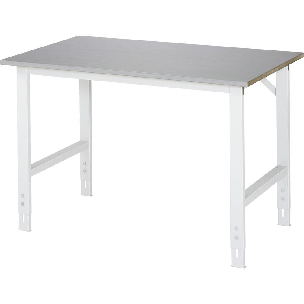 Product afbeelding: RAU in hoogte verstelbare werktafel serie TOM, h x b x d 760-1.080 x 1.250 x 800 mm, werkblad met bekleding van roestvrijstalen plaat