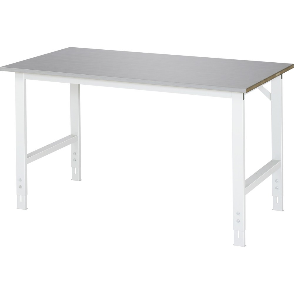 Product afbeelding: RAU in hoogte verstelbare werktafel serie TOM, h x b x d 760-1.080 x 1.500 x 800 mm, werkblad met bekleding van roestvrijstalen plaat