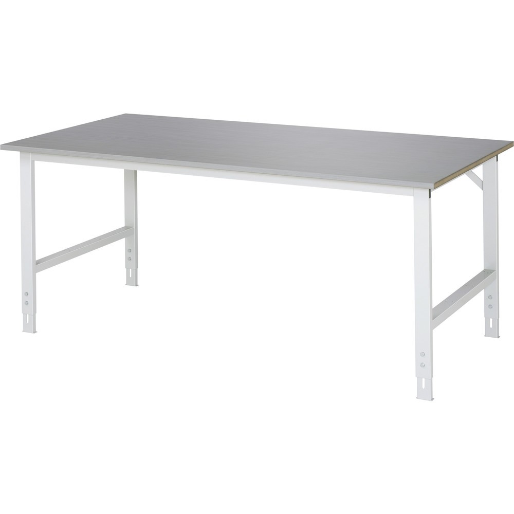 Product afbeelding: RAU in hoogte verstelbare werktafel serie TOM, h x b x d 760-1.080 x 2.000 x 1.000 mm, werkblad met bekleding van roestvrijstalen plaat