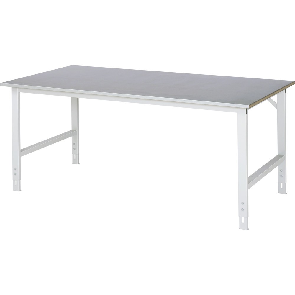 Product afbeelding: RAU in hoogte verstelbare werktafel serie TOM, h x b x d 760-1.080 x 2.000 x 1.000 mm, werkblad met bekleding van roestvrijstalen plaat