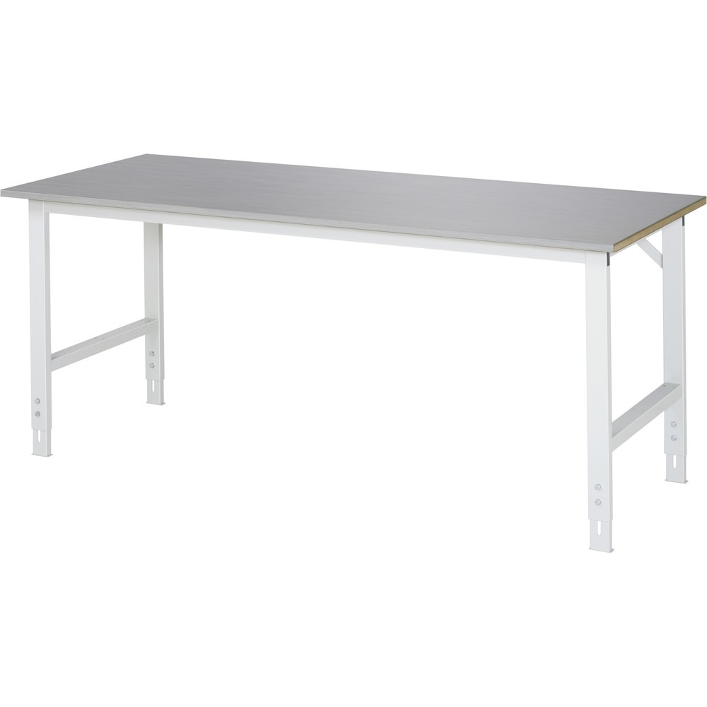 Product afbeelding: RAU in hoogte verstelbare werktafel serie TOM, h x b x d 760-1.080 x 2.000 x 800 mm, werkblad met bekleding van roestvrijstalen plaat