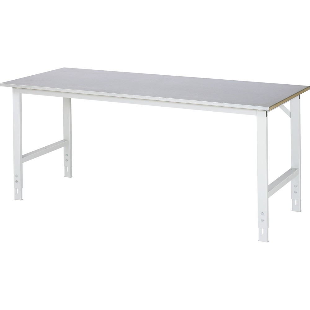 Product afbeelding: RAU in hoogte verstelbare werktafel serie TOM, h x b x d 760-1.080 x 2.000 x 800 mm, werkblad met bekleding van roestvrijstalen plaat