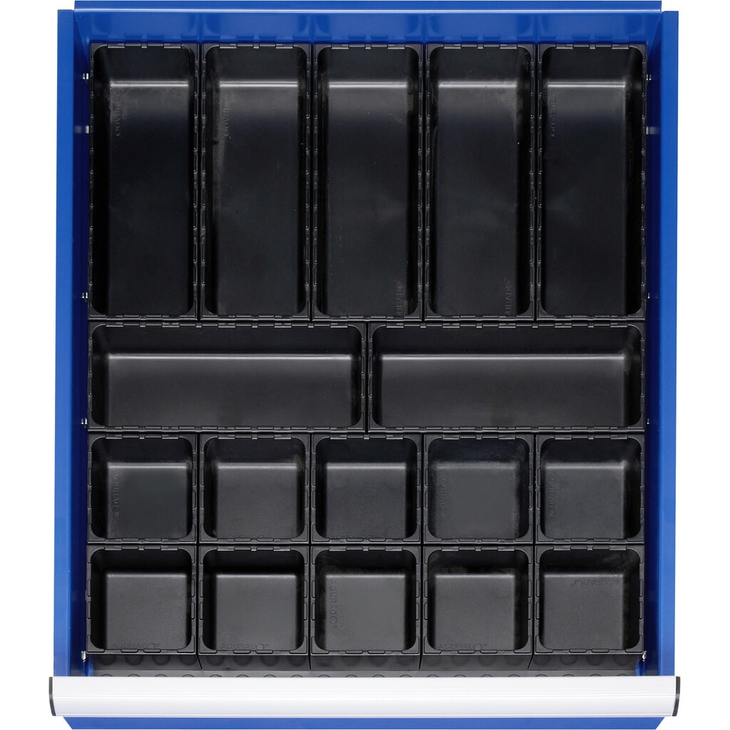 RAU indelingsset voor lade, h x b x d 48 x 490 x 560 mm, met bodemplaat en 10 dozen, maat L voor fronthoogte 60-360 mm Product afbeelding: RAU indelingsset voor lade, h x b x d 48 x 490 x 560 mm, met bodemplaat en 10 dozen, maat L voor fronthoogte 60-360 mm