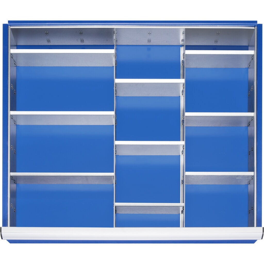 RAU indelingsset voor lade, h x b x d 150 x 680 x 560 mm, met 4-delige ladeverdelerset en 2 scheidingswanden, maat XL voor fronthoogte 180-360 mm Product afbeelding: RAU indelingsset voor lade, h x b x d 150 x 680 x 560 mm, met 4-delige ladeverdelerset en 2 scheidingswanden, maat XL voor fronthoogte 180-360 mm