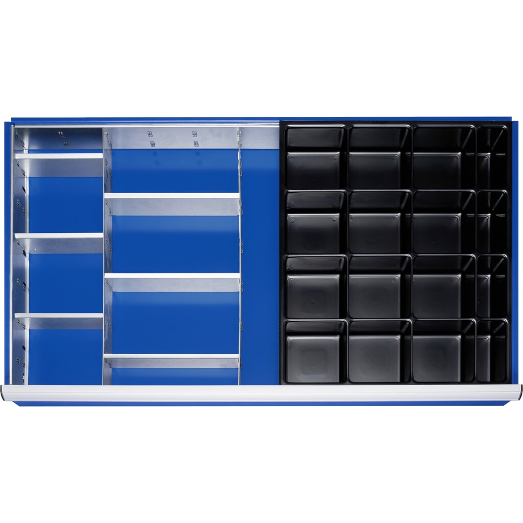RAU indelingsset voor lade, h x b x d 90 x 1.055 x 560 mm, met 4-delige ladeverdelerset en 3 scheidingswanden, maat XXL voor fronthoogte 120-360 mm Product afbeelding: RAU indelingsset voor lade, h x b x d 90 x 1.055 x 560 mm, met 4-delige ladeverdelerset en 3 scheidingswanden, maat XXL voor fronthoogte 120-360 mm