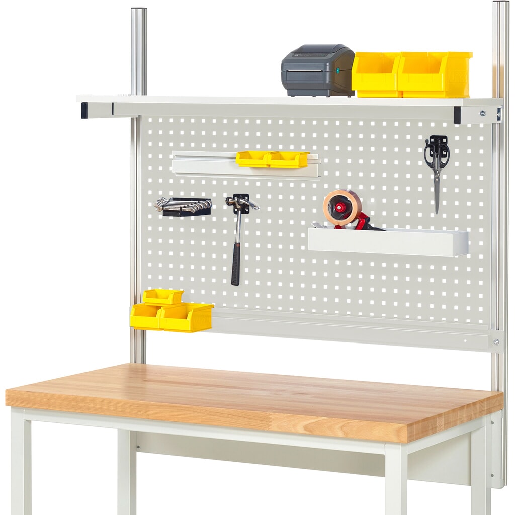 Werkbankopbouw RAU, hxbxd 1.130 x 1.250 x 350 mm, met 1 legbord / plaat met melamineharscoating en 1 draagrail, complete set 01 voor productbreedte 1.250 mm Product afbeelding: Werkbankopbouw RAU, hxbxd 1.130 x 1.250 x 350 mm, met 1 legbord / plaat met melamineharscoating en 1 draagrail, complete set 01 voor productbreedte 1.250 mm