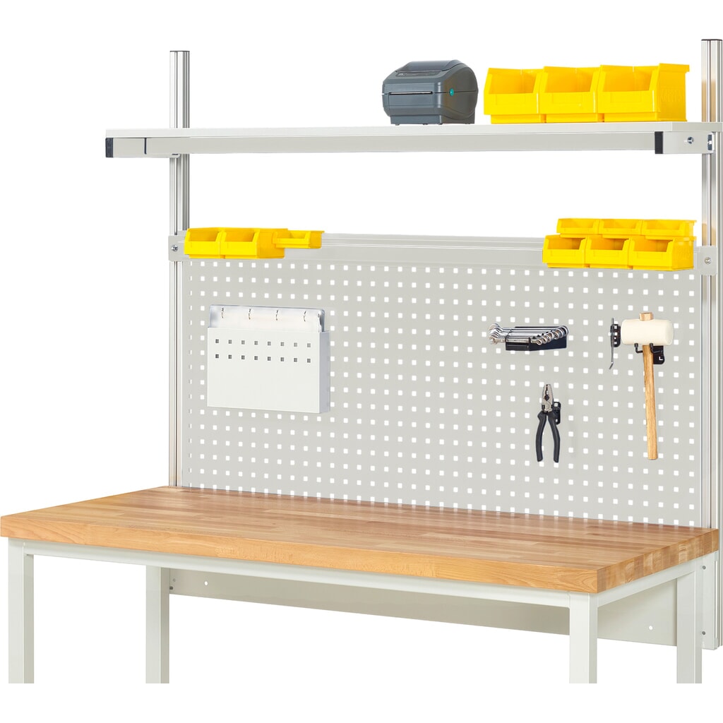 Werkbankopbouw RAU, hxbxd 1.130 x 1.500 x 350 mm, met 1 legbord / plaat met melamineharscoating en 1 draagrail, complete set 01 voor productbreedte 1.500 mm Product afbeelding: Werkbankopbouw RAU, hxbxd 1.130 x 1.500 x 350 mm, met 1 legbord / plaat met melamineharscoating en 1 draagrail, complete set 01 voor productbreedte 1.500 mm