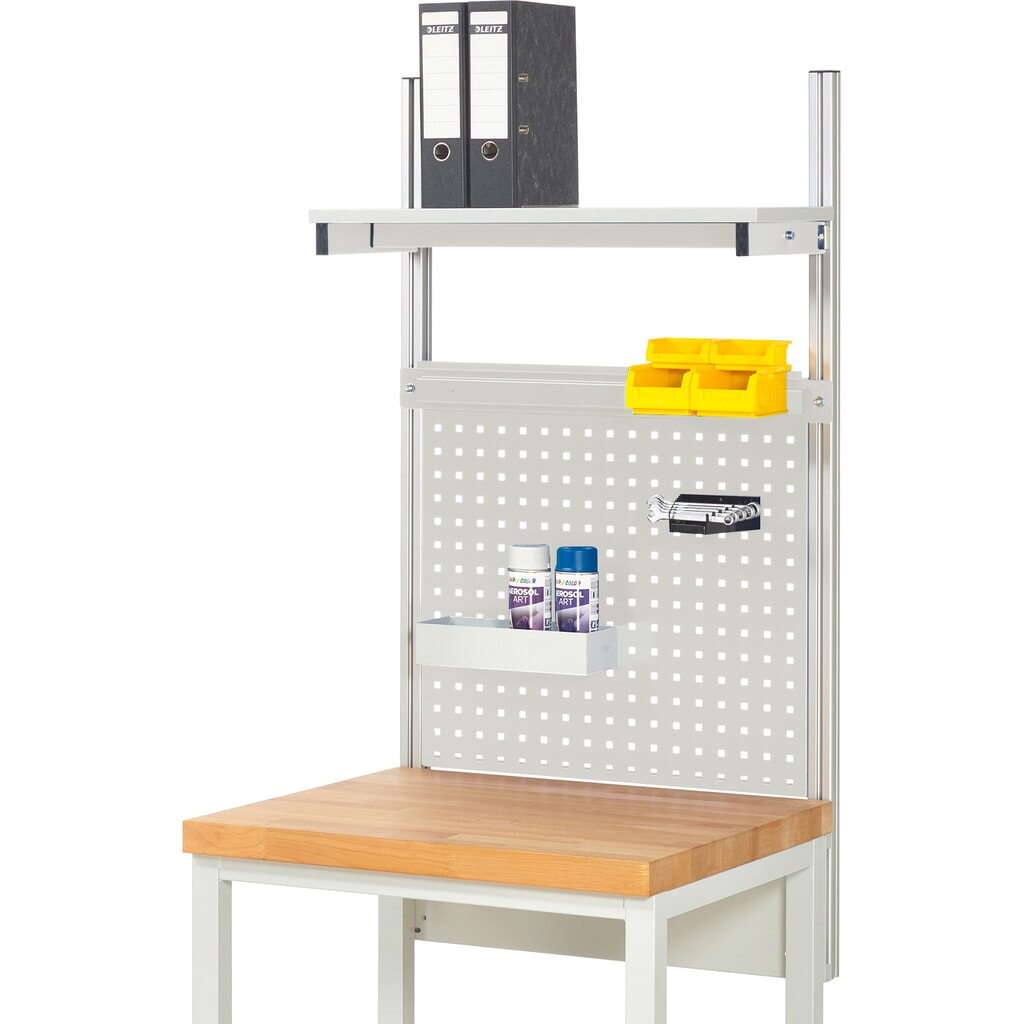 Product afbeelding: Werkbankopbouw RAU, hxbxd 1.130 x 750 x 350 mm, met 1 legbord / plaat met melamineharscoating en 1 draagrail, complete set 01 voor productbreedte 750 mm