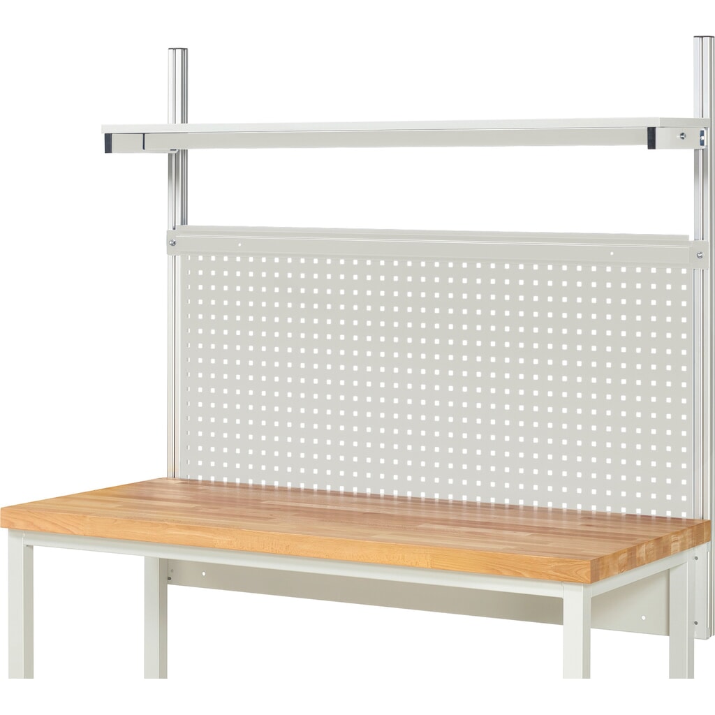 Productafbeelding nr. 2: Werkbankopbouw RAU, hxbxd 1.130 x 1.500 x 350 mm, met 1 legbord / plaat met melamineharscoating en 1 draagrail, complete set 01 voor productbreedte 1.500 mm