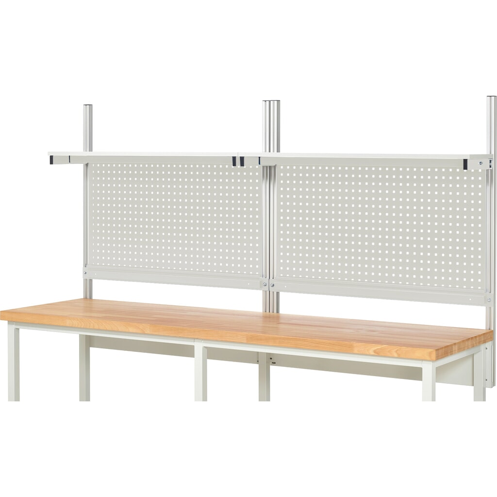 Productafbeelding nr. 2: Werkbankopbouw RAU, hxbxd 1.130 x 2.500 x 350 mm, met 2 legborden / plaat met melamineharscoating en 2 draagrails, complete set 01 voor productbreedte 2.500 mm