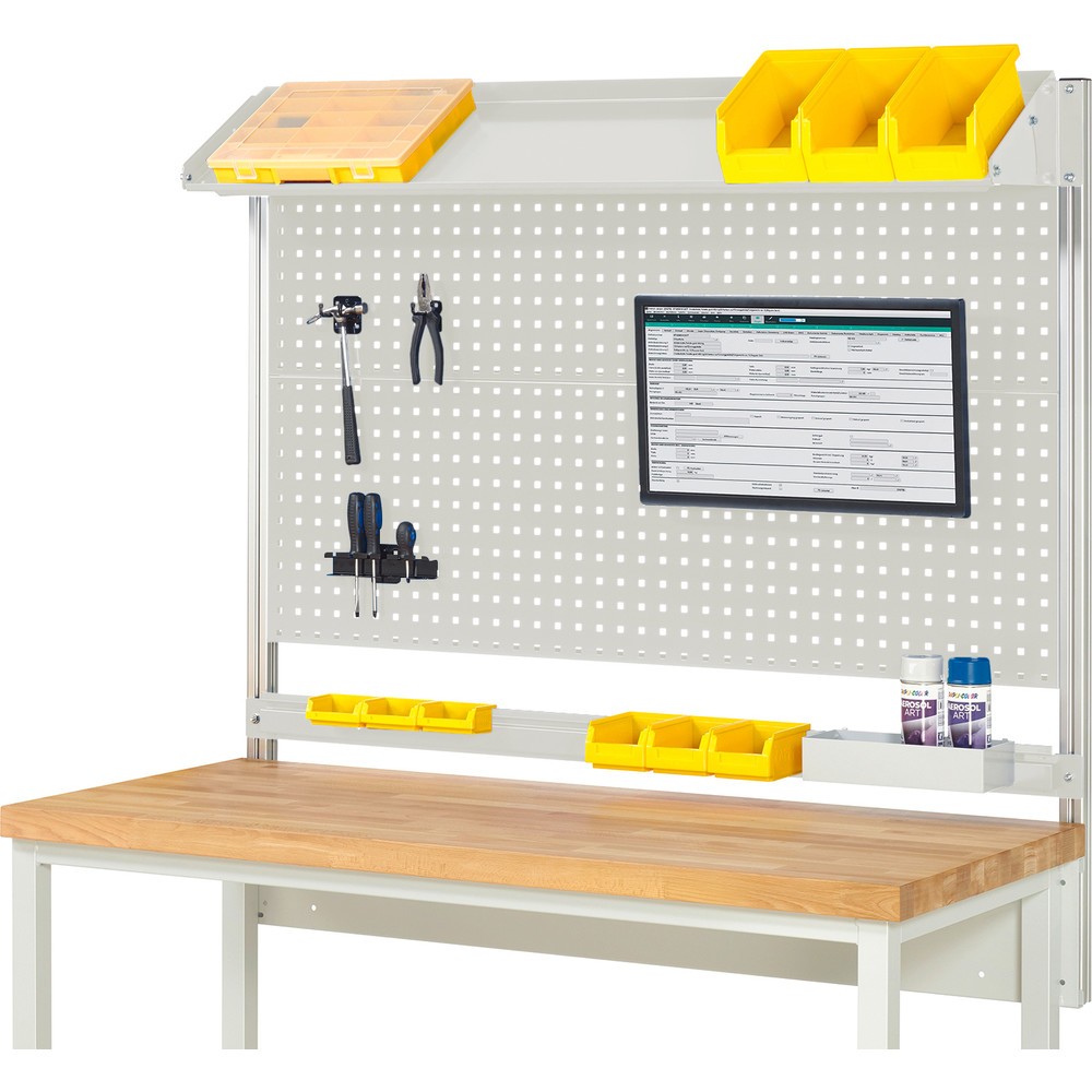 Product afbeelding: RAU systeemopbouw, h x b x d 1.130 x 1.500 x 350 mm, met 1 kantelbaar metalen legbord, 1 draagrail en 1 flatscreenhouder, complete set 02 voor productbreedte 1.500 mm