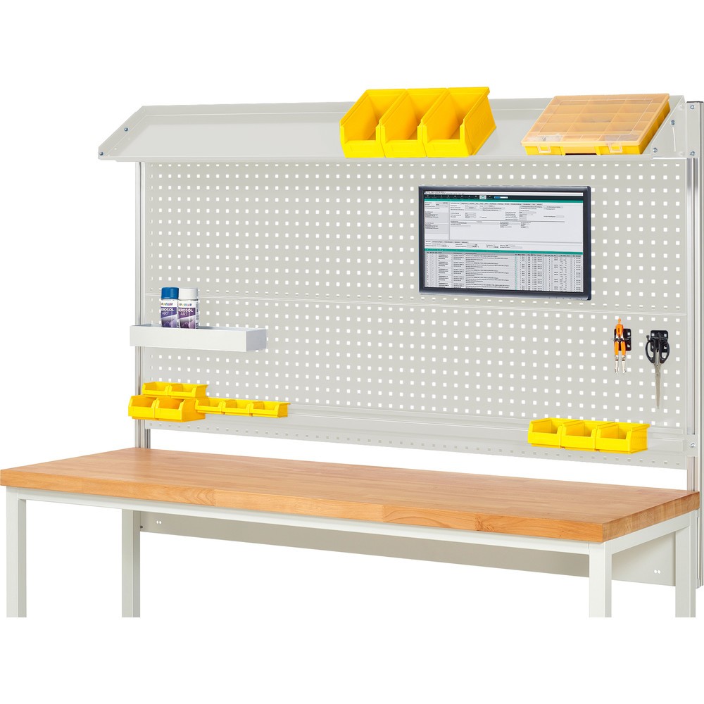 Product afbeelding: RAU systeemopbouw, h x b x d 1.130 x 2.000 x 350 mm, met 1 kantelbaar metalen legbord, 1 draagrail en 1 flatscreenhouder, complete set 02 voor productbreedte 2.000 mm