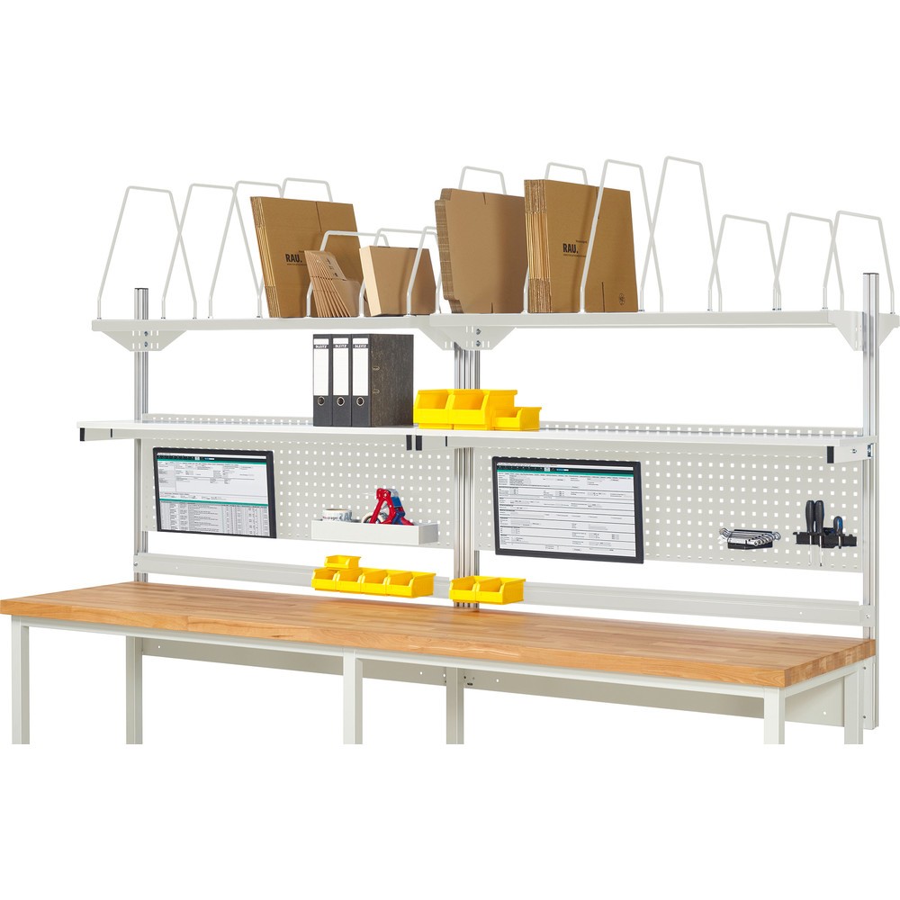Product afbeelding: RAU systeemopbouw, h x b x d 1.130 x 3.000 x 350 mm, met 2 legborden, 2 draagrails en 2 flatscreenhouders, complete set 03 voor productbreedte 3.000 mm