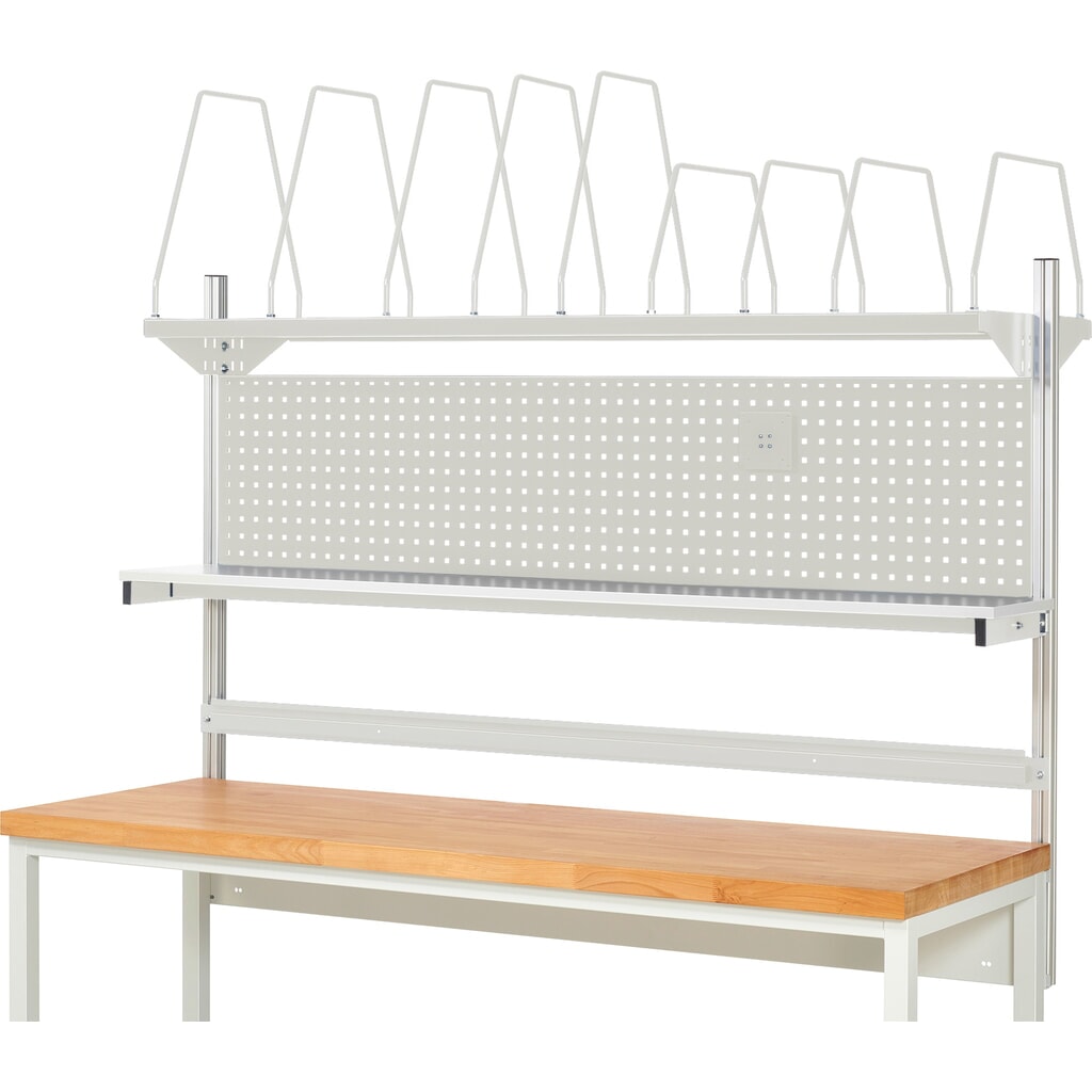 Productafbeelding nr. 2: Werkbankopbouw RAU, hxbxd 1.130 x 2.000 x 350 mm, met 1 legbord, 1 draagrail en 1 flatscreenhouder, complete set 03 voor productbreedte 1.500 mm