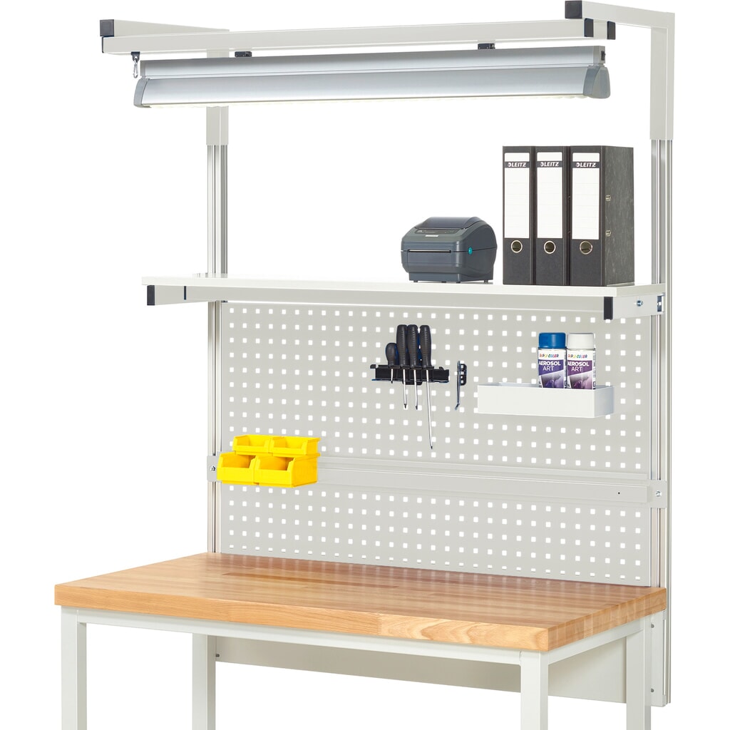 Werkbankopbouw RAU, hxbxd 1.380 x 1.250 x 350 mm, met 1 legbord, 1 draagrail, 1 paar draagarmen en 1 lamp, complete set 04 voor productbreedte 1.250 mm Product afbeelding: Werkbankopbouw RAU, hxbxd 1.380 x 1.250 x 350 mm, met 1 legbord, 1 draagrail, 1 paar draagarmen en 1 lamp, complete set 04 voor productbreedte 1.250 mm