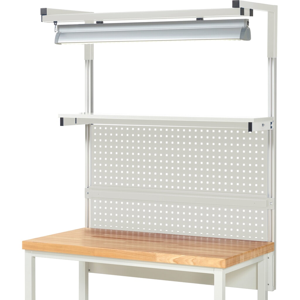 Productafbeelding nr. 2: Werkbankopbouw RAU, hxbxd 1.380 x 1.250 x 350 mm, met 1 legbord, 1 draagrail, 1 paar draagarmen en 1 lamp, complete set 04 voor productbreedte 1.250 mm