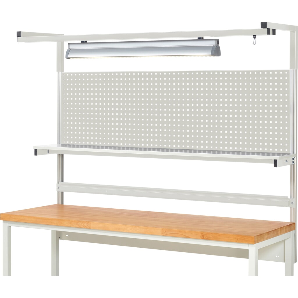 Productafbeelding nr. 2: Werkbankopbouw RAU, hxbxd 1.380 x 2.000 x 350 mm, met 1 legbord, 1 draagrail, 1 paar draagarmen en 1 lamp, complete set 04 voor productbreedte 2.000 mm