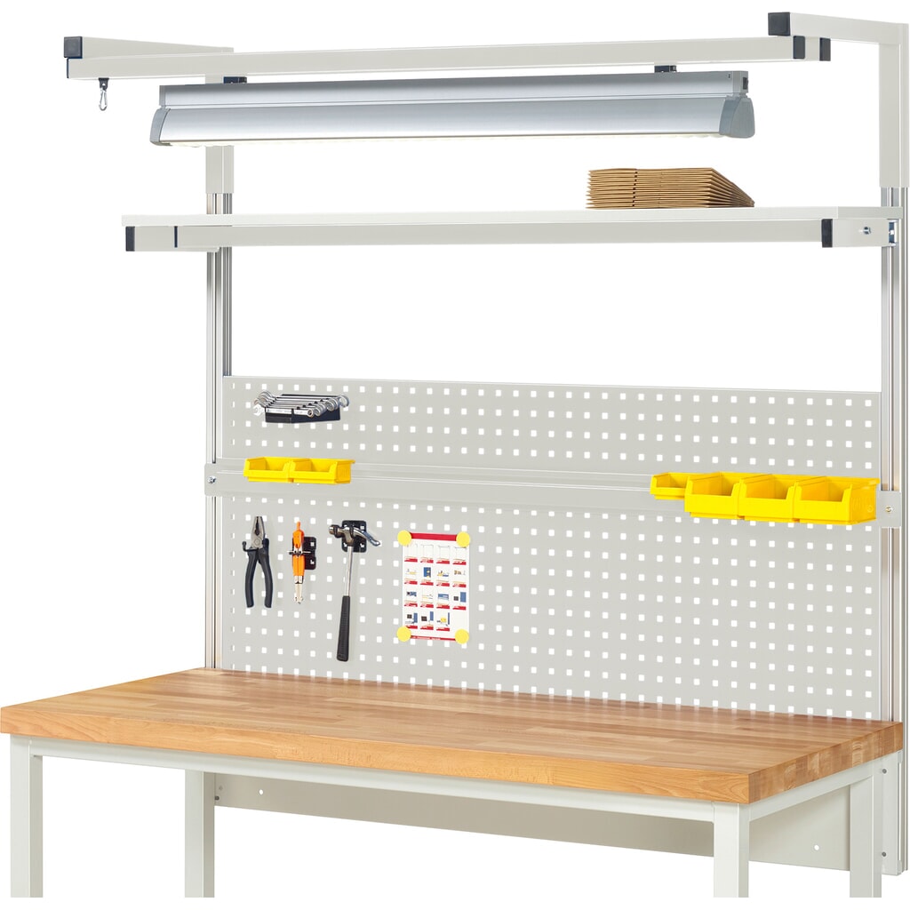 Werkbankopbouw RAU, hxbxd 1.380 x 1.500 x 350 mm, met 1 legbord, 1 draagrail, 1 paar draagarmen en 1 lamp, complete set 04 voor productbreedte 1.500 mm Product afbeelding: Werkbankopbouw RAU, hxbxd 1.380 x 1.500 x 350 mm, met 1 legbord, 1 draagrail, 1 paar draagarmen en 1 lamp, complete set 04 voor productbreedte 1.500 mm