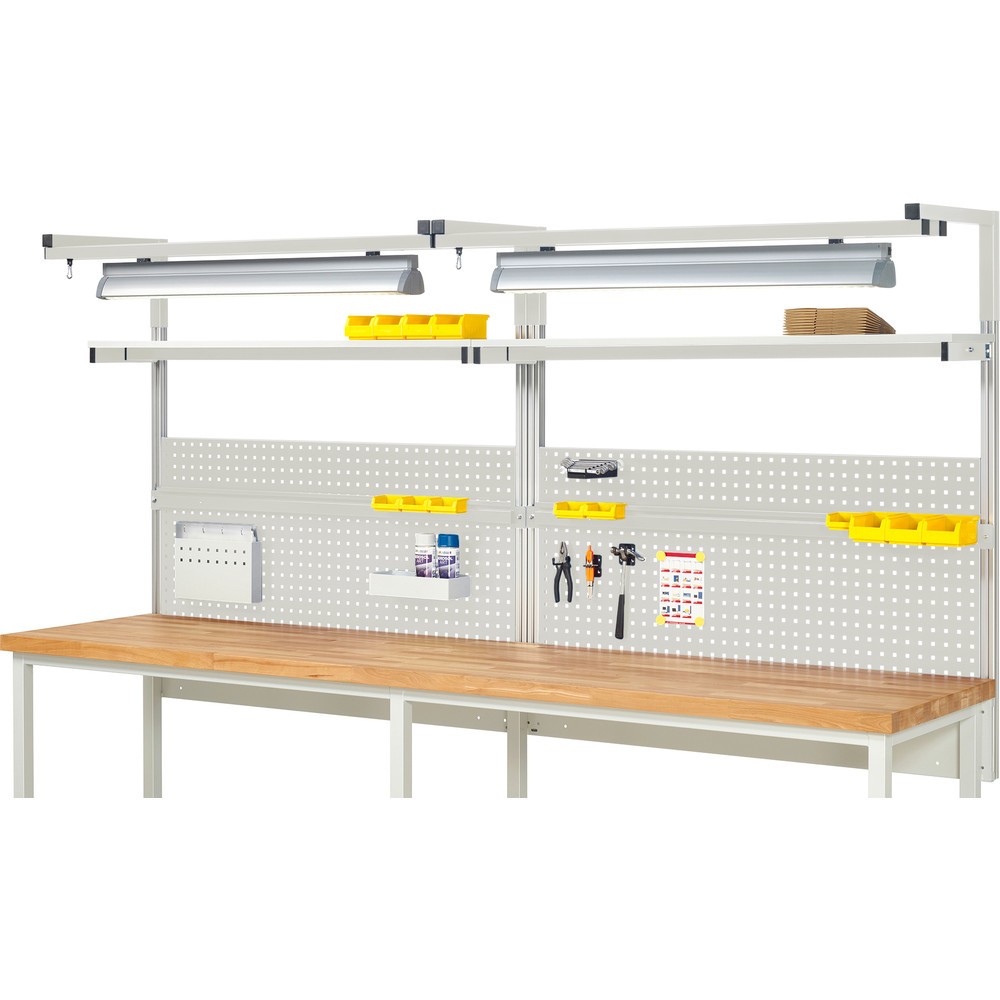 Product afbeelding: RAU systeemopbouw, h x b x d 1.380 x 3.000 x 350 mm, met 2 legborden, 2 draagrails, 2 paar draagarmen en 2 lampen, complete set 04 voor productbreedte 3.000 mm