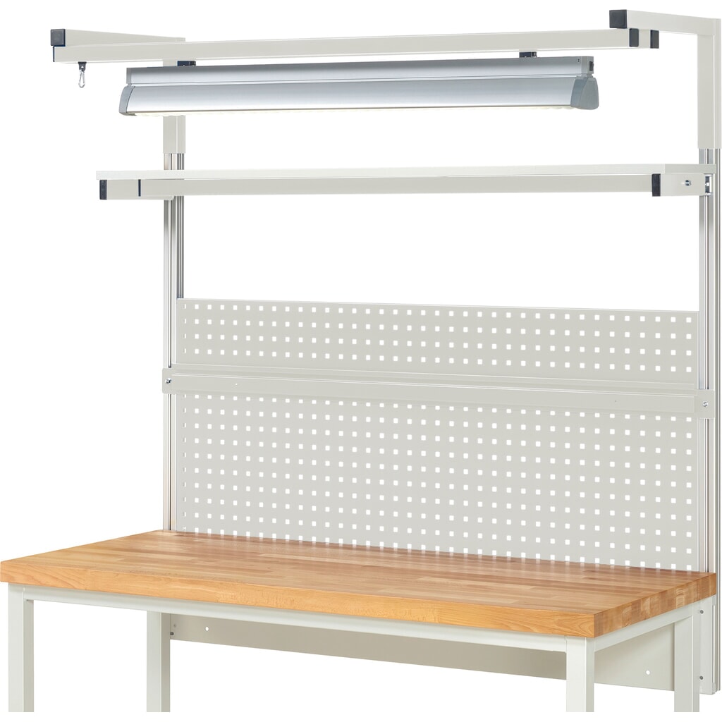 Werkbankopbouw RAU, hxbxd 1.380 x 1.500 x 350 mm, met 1 legbord, 1 draagrail, 1 paar draagarmen en 1 lamp, complete set 04 voor productbreedte 1.500 mm Productafbeelding nr. 2: Werkbankopbouw RAU, hxbxd 1.380 x 1.500 x 350 mm, met 1 legbord, 1 draagrail, 1 paar draagarmen en 1 lamp, complete set 04 voor productbreedte 1.500 mm