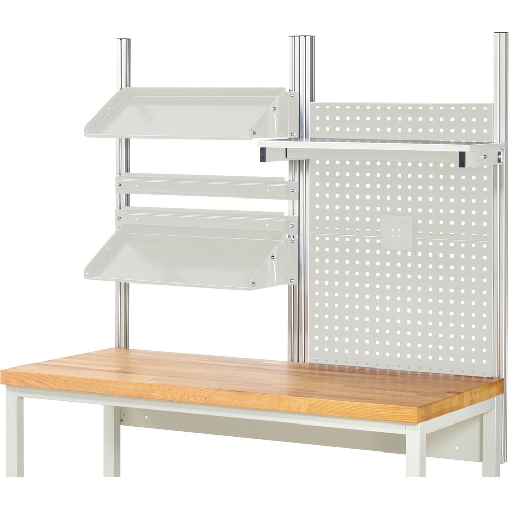 Productafbeelding nr. 2: RAU systeemopbouw, h x b x d 1.130 x 1.500 x 350 mm, met 1 legbord, 2 draagrails, 2 kantelbare metalen legborden en 1 flatscreenhouder, complete set 05 voor productbreedte 1.500 mm