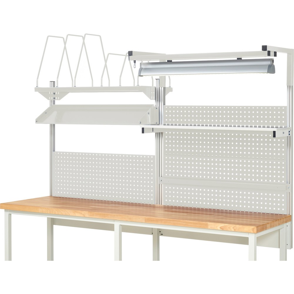 Productafbeelding nr. 2: RAU systeemopbouw, h x b x d 1.380 x 2.500 x 2.500 mm, met 1 legbord, 1 draagrail, 1 kantelbare metalen legbord, 1 flatscreenhouder en 1 lamp, complete set 06 voor productbreedte 2.500 mm