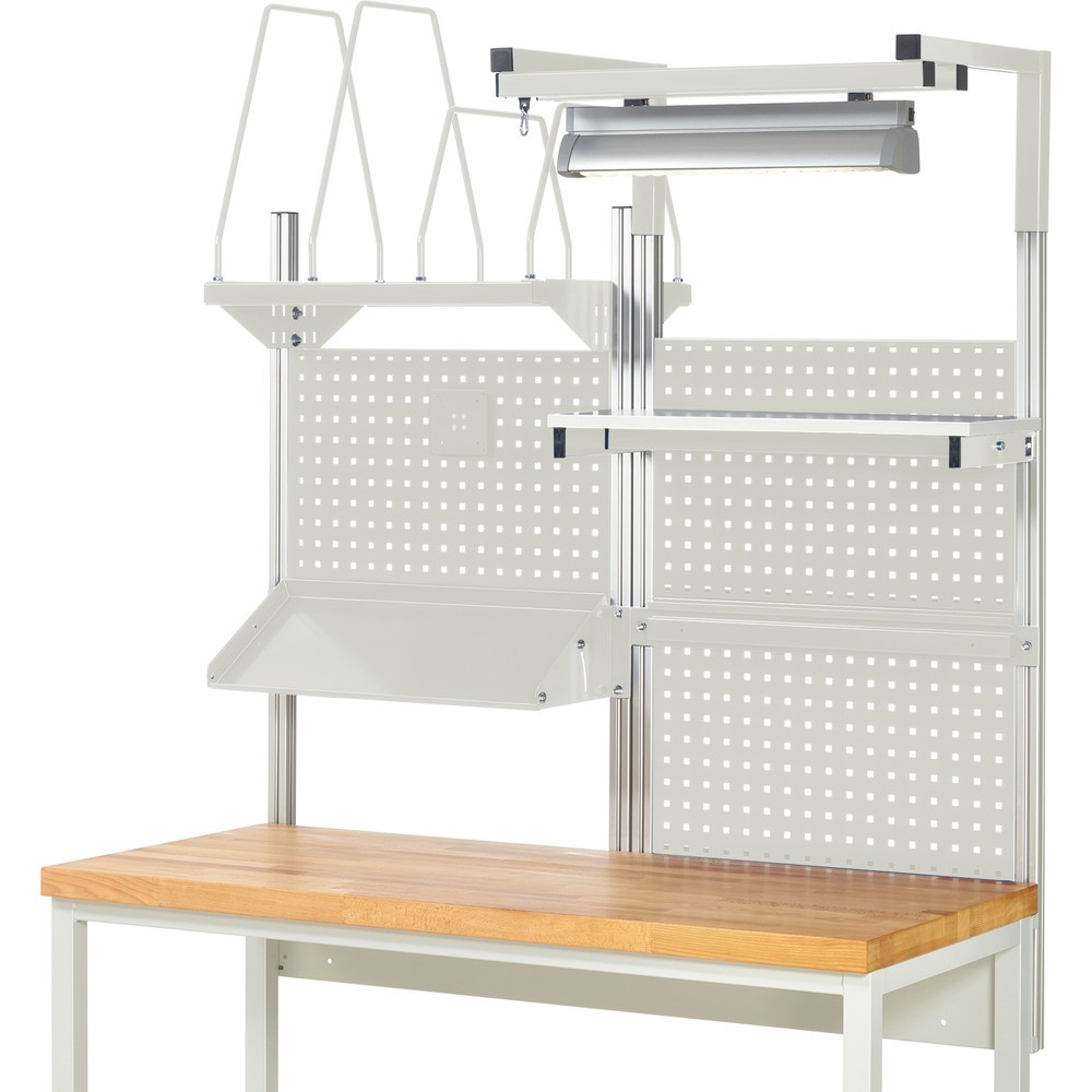 Productafbeelding nr. 2: RAU systeemopbouw, h x b x d 1.380 x 1.500 x 1.500 mm, met 1 legbord, 1 draagrail, 1 kantelbare metalen legbord, 1 flatscreenhouder en 1 lamp, complete set 06 voor productbreedte 1.500 mm