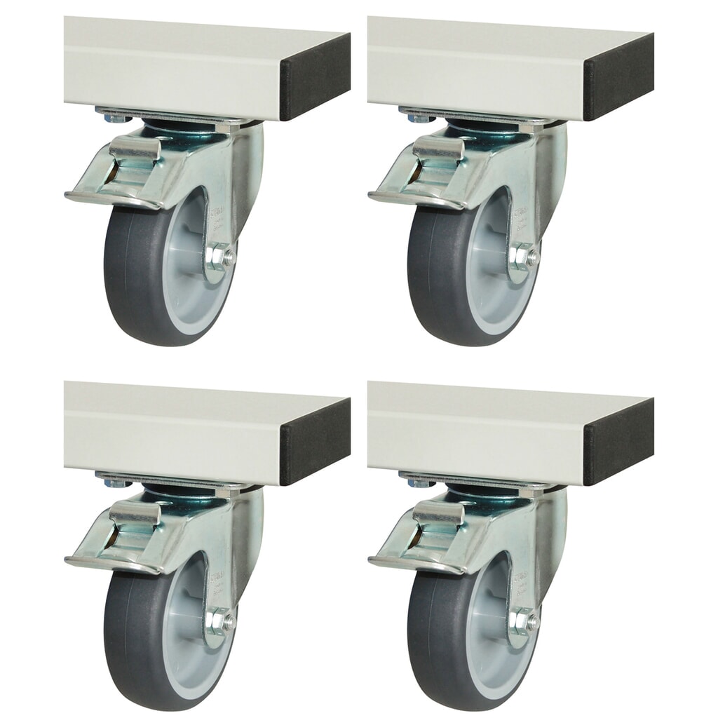 RAU wielset voor serie adlatus 300/600, h x b x d 125 x 100 x 30 mm, 4 zwenkwielen met parkeerremmen Product afbeelding: RAU wielset voor serie adlatus 300/600, h x b x d 125 x 100 x 30 mm, 4 zwenkwielen met parkeerremmen