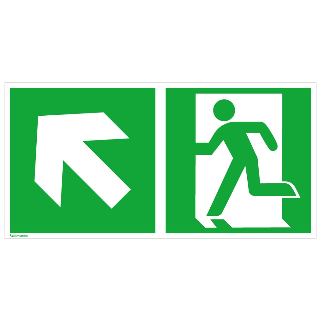 SafetyMarking® Nooduitgang links, pijl naar linksboven, hxb 150 x 300 mm, folie HI Product afbeelding: SafetyMarking® Nooduitgang links, pijl naar linksboven, hxb 150 x 300 mm, folie HI