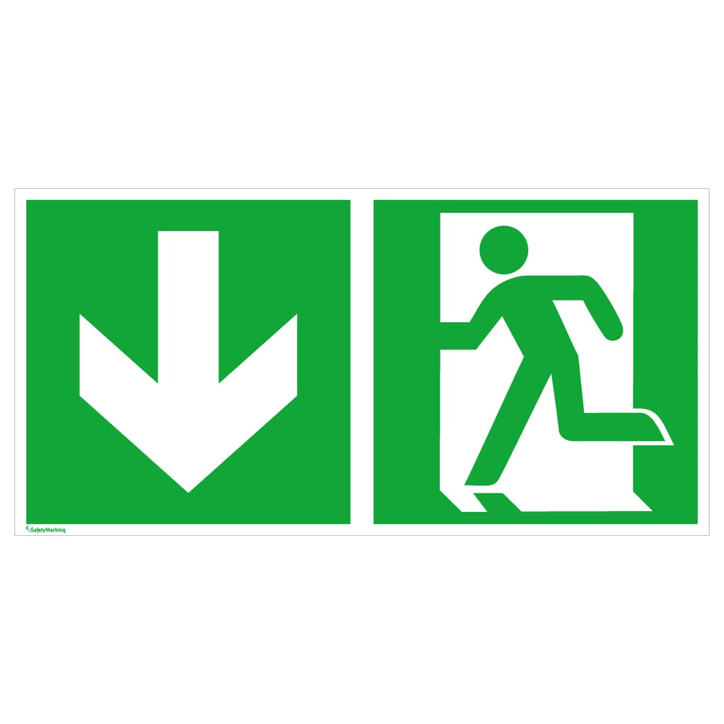 Product afbeelding: SafetyMarking® Nooduitgang links, pijl naar beneden, hxb 150 x 300 mm, folie HI