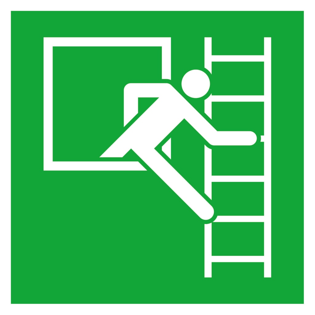Product afbeelding: SafetyMarking® Nooduitgang, vluchtladder rechts, hxb 200 x 200 mm, folie HI