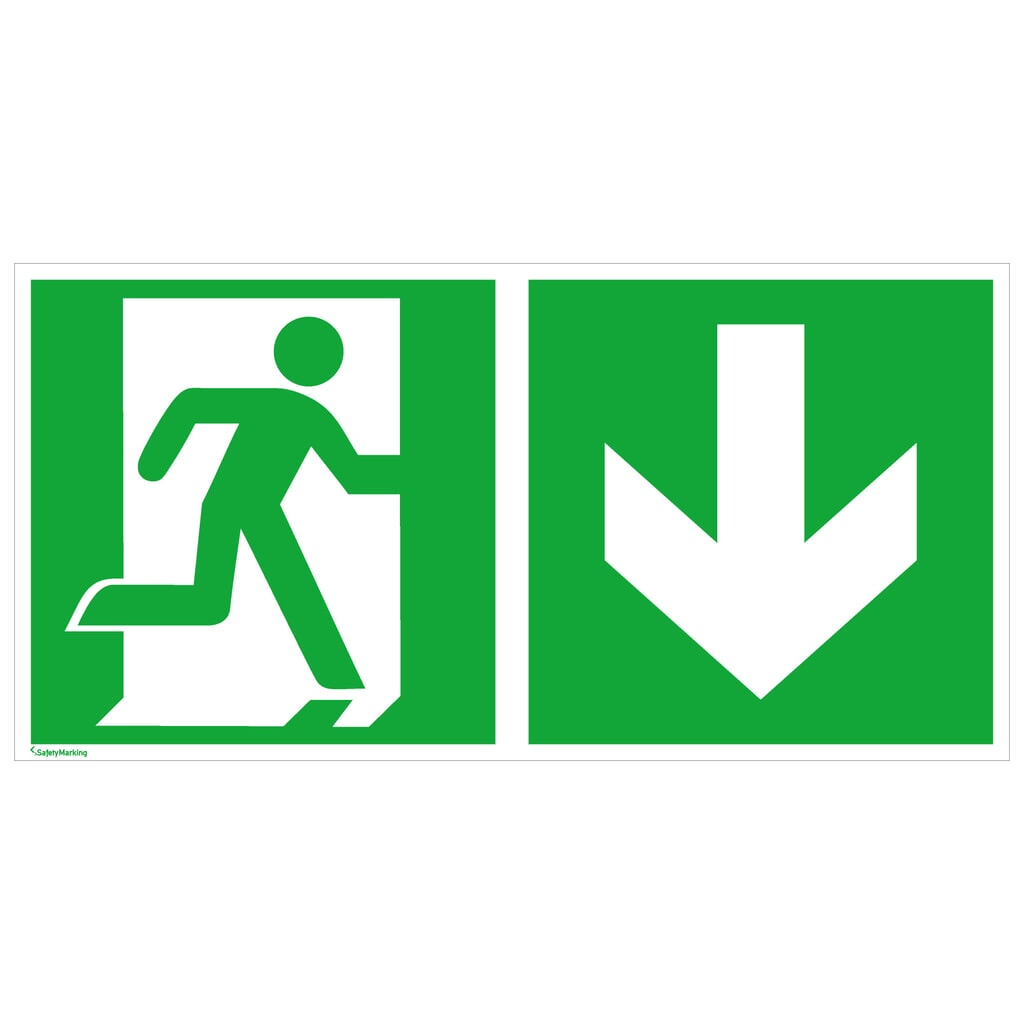 SafetyMarking® Nooduitgang rechts, pijl naar beneden, hxb 150 x 300 mm, folie HI Product afbeelding: SafetyMarking® Nooduitgang rechts, pijl naar beneden, hxb 150 x 300 mm, folie HI