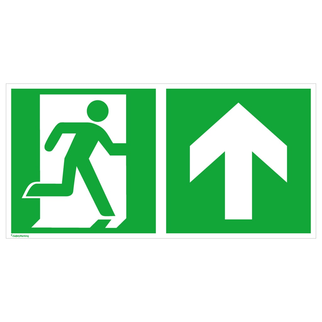 Reddingsbord – Nooduitgang rechts, pijl naar boven/rechtdoor