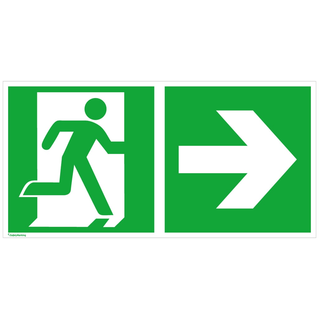 SafetyMarking® Nooduitgang rechts, pijl naar rechts, hxb 150 x 300 mm, folie HI Product afbeelding: SafetyMarking® Nooduitgang rechts, pijl naar rechts, hxb 150 x 300 mm, folie HI