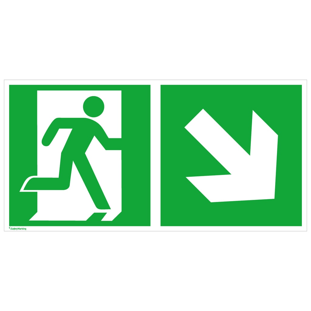 SafetyMarking® Nooduitgang rechts, pijl naar rechtsonder, hxb 150 x 300 mm, folie HI Product afbeelding: SafetyMarking® Nooduitgang rechts, pijl naar rechtsonder, hxb 150 x 300 mm, folie HI