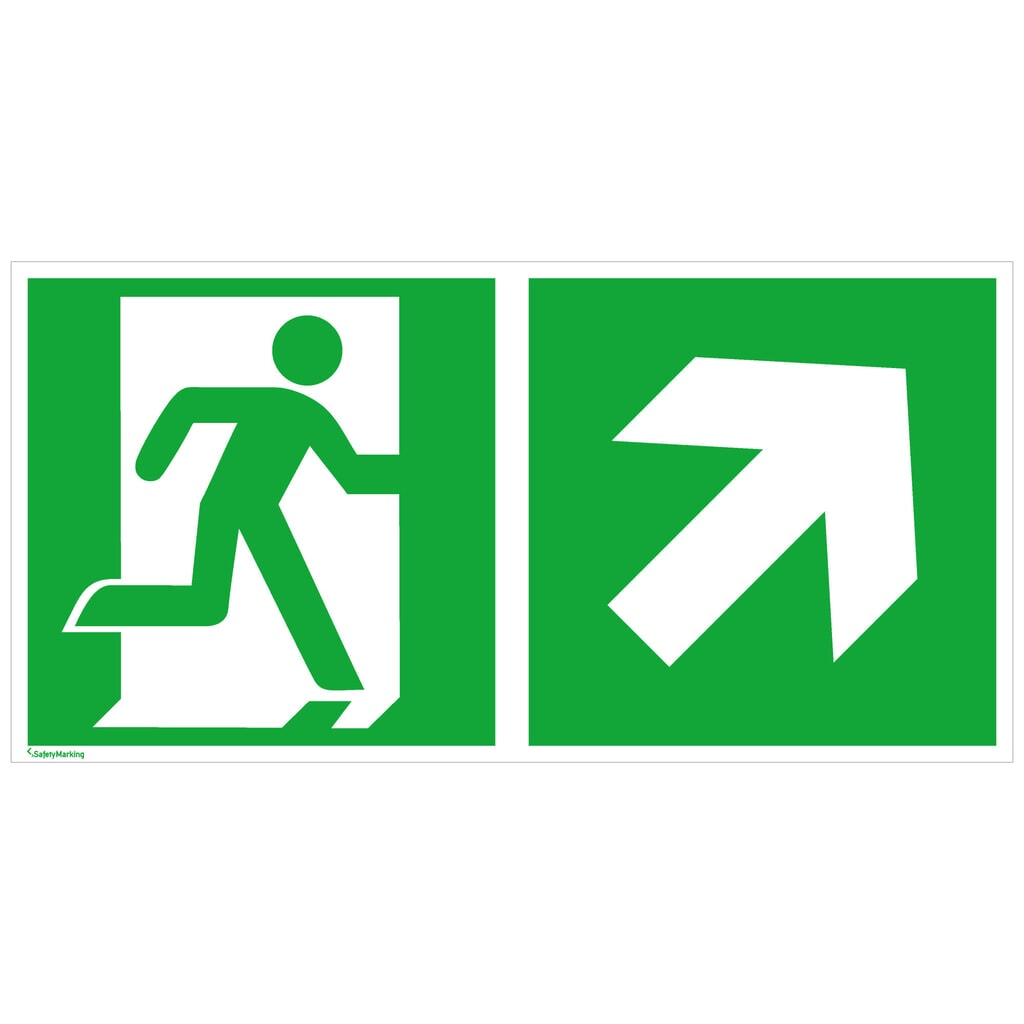 Product afbeelding: SafetyMarking® Nooduitgang rechts, pijl naar rechtsboven, hxb 150 x 300 mm, aluminium HI