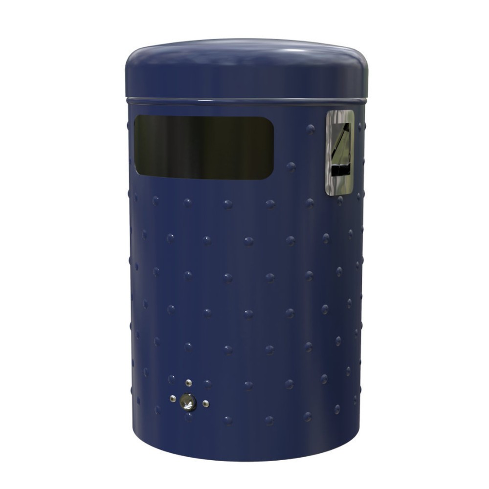 Product afbeelding: Afvalbak RENNER met lediging via de bodem en chromen asbak type 7022, rond, 50 liter, noppenplaat design, mosgroen