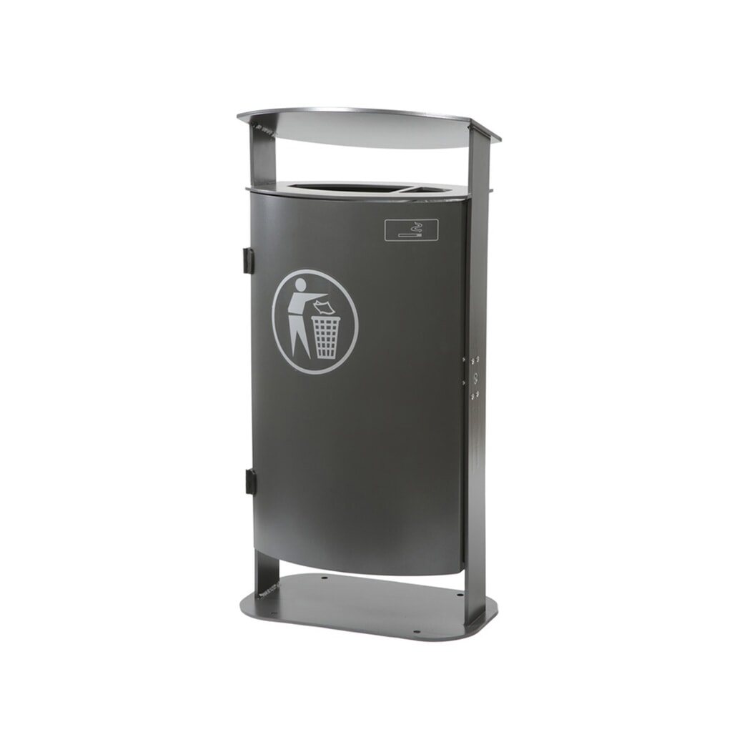 Product afbeelding: Afvalbak RENNER met schuine kap en asbak type 7092, 70 liter, mosgroen