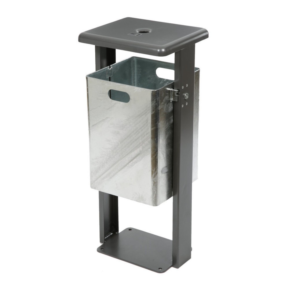 Productafbeelding nr. 1: RENNER afvalbak type 7083-60, rechthoekig, 40 liter, kan worden vastgeschroefd, met asbak, verzinkt, standaard en kap in antraciet-metallic