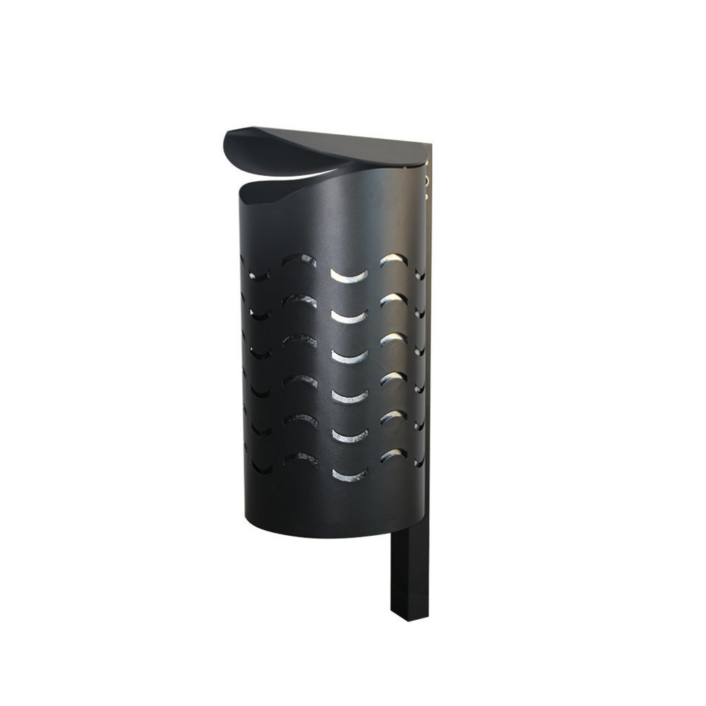 Product afbeelding: Afvalbak met paal RENNER type 7077, 40 liter, voor verankeren in beton (paal incl. grondanker), golvend design, mosgroen