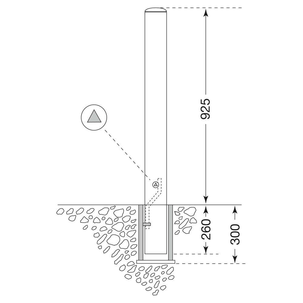 Productafbeelding nr. 2: Roestvrijstalen paal MORAVIA MILANO, uitneembaar met bodemhuls, driehoekige sluiting, hxØ 925 (+260) x 76 mm