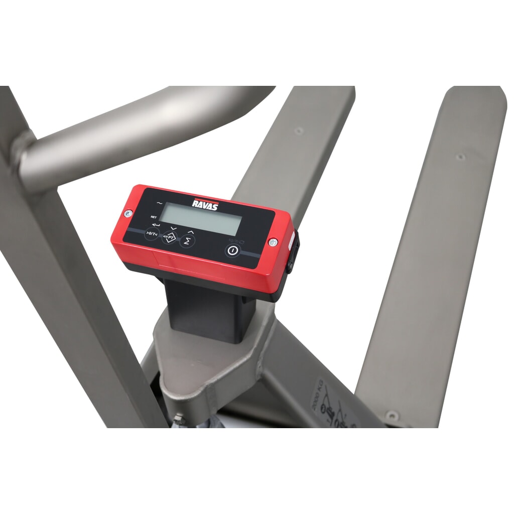 rvs Handpalletwagen Ravas met INOX weegschaal, draagvermogen 2.000 kg, vorklengte 1.150 mm, polyamide, tandemwielen Productafbeelding nr. 2: rvs Handpalletwagen Ravas met INOX weegschaal, draagvermogen 2.000 kg, vorklengte 1.150 mm, polyamide, tandemwielen