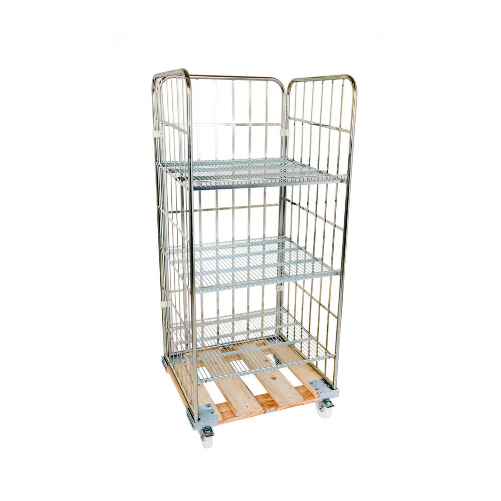 Product afbeelding: Rolcontainer, 3-zijdig, 3 tussenplanken, houten laadbord, hxbxd 1.750 x 724 x 815 mm