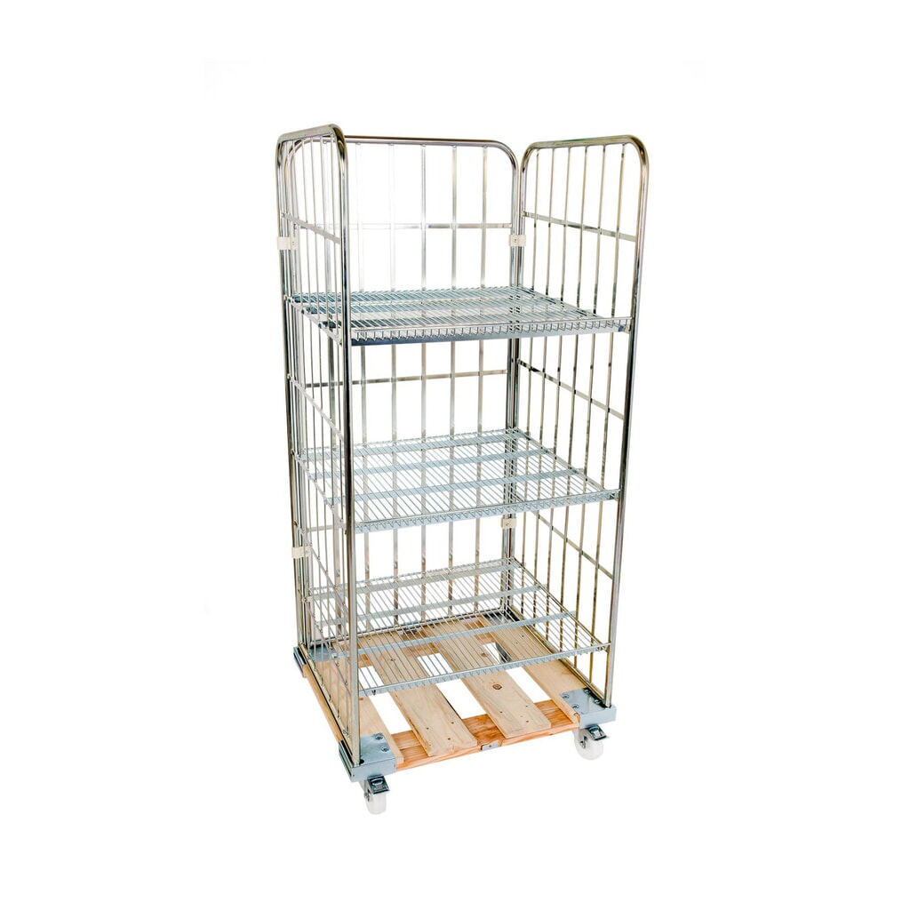 Product afbeelding: Rolcontainer, 3-zijdig, 3 tussenplanken, houten laadbord, hxbxd 1.750 x 724 x 815 mm