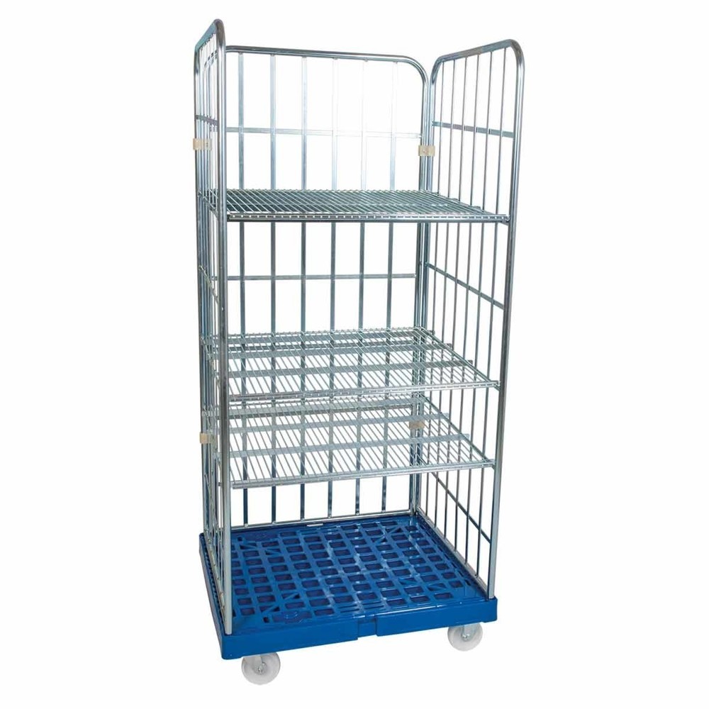 Product afbeelding: Rolcontainer, 3-zijdig, 3 tussenplanken, kunststof laadbord, hxbxd 1.750 x 724 x 815 mm, gentiaanblauw